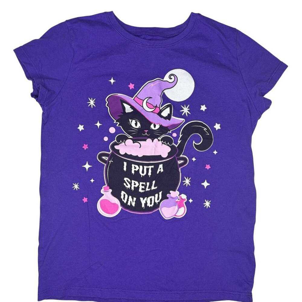 Children's Place Halloween Cat Graphic T-shirt Size Med 7-8 Purple - Picture 2 of 5
